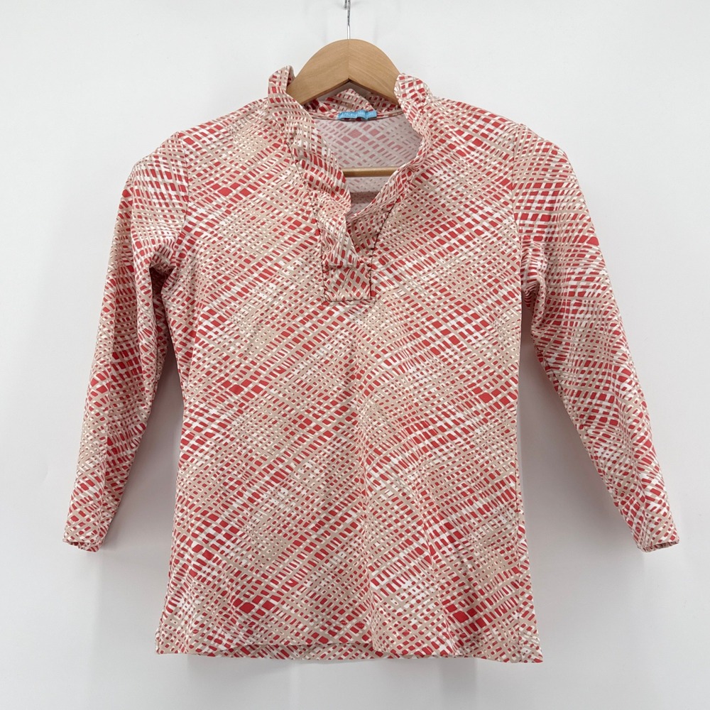 J.McLaughlin Durham XS Top Catalina Cloth MSRP $178 3/4 Sleeves Ruffle‎ Neck